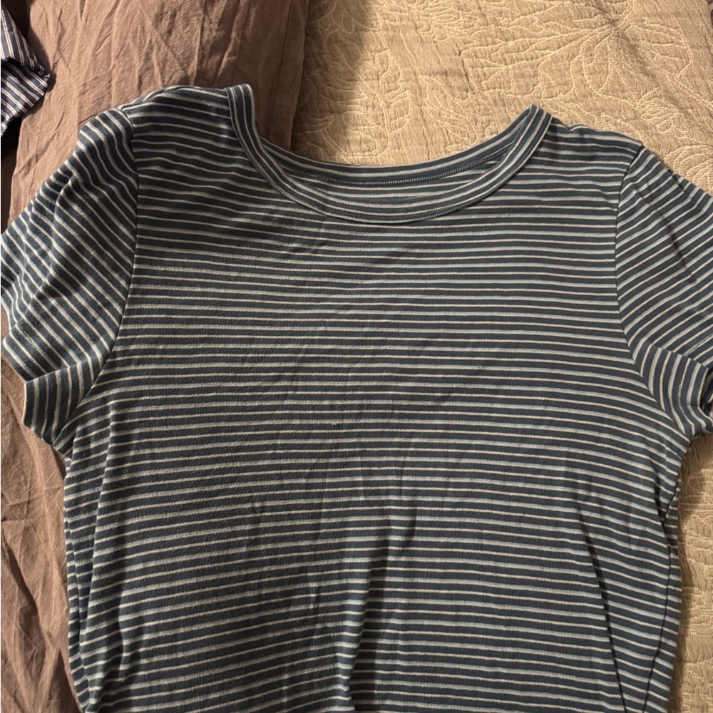 American Eagle Outfitters Navy and White Striped Tee